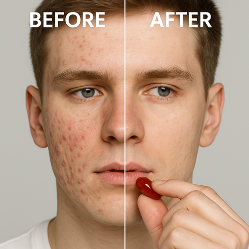 Before & after comparison image of a patient with improved skin after taking Accutane(Roaccutane) 20mg