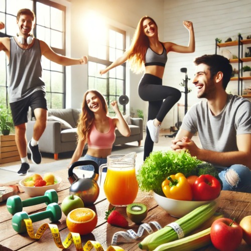 People living an active lifestyle with healthy food and exercise