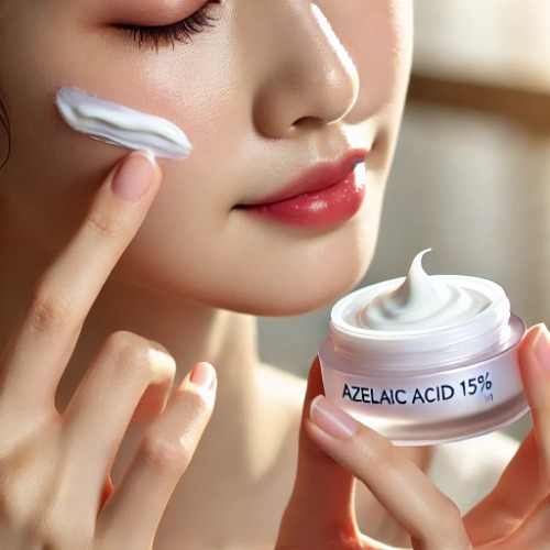 Person applying Azelaic Acid 15% cream to the skin