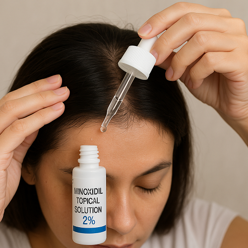 Applying Minoxidil 2% solution directly to the scalp
