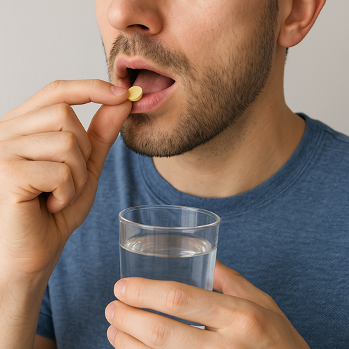 A person orally taking a Barikind 4mg tablet
