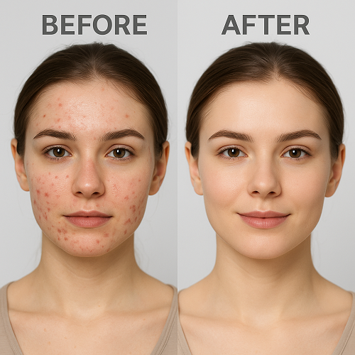 Before & after comparison photo showing reduced acne after using Aziderm Gel 15% for a period of time