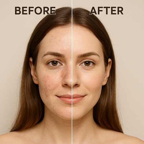 Before & after comparison photo showing skin improvement after using Azelaic Acid & Tretinoin