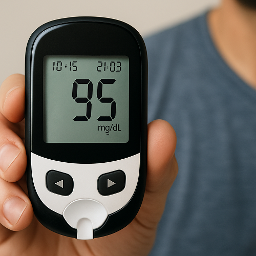 Blood glucose monitor screen of a patient with stabilized blood sugar after taking Invokana 100mg