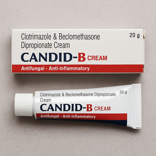 Close-up of Candid B cream packaging and tube