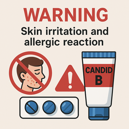 Skin irritation and allergic reaction warning related to Candid B cream