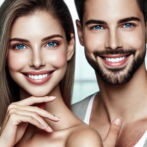 Confident man and woman with clear skin after using Finacea
