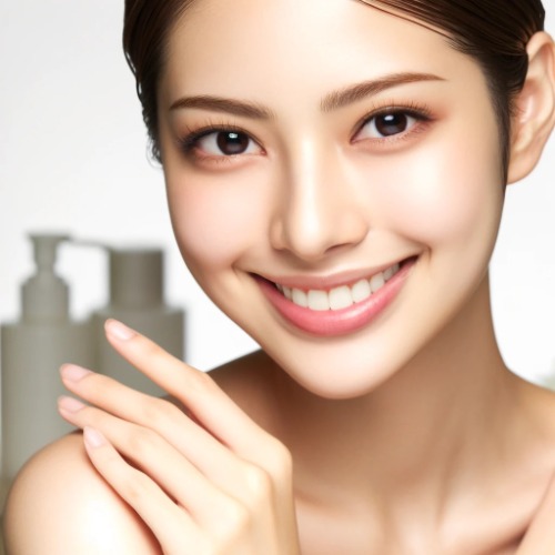 Same woman with clear, radiant skin confidently smiling