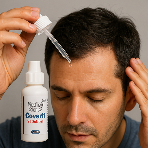 Applying Coverit 5% Solution to the scalp