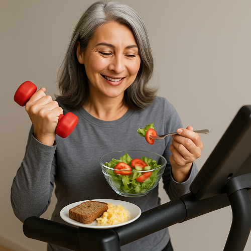 Daily life of a diabetes patient combining exercise and a healthy diet