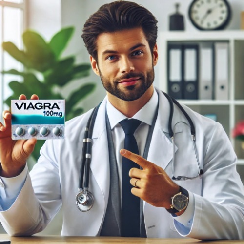 Healthcare professional explaining Viagra 100mg in a clinical setting