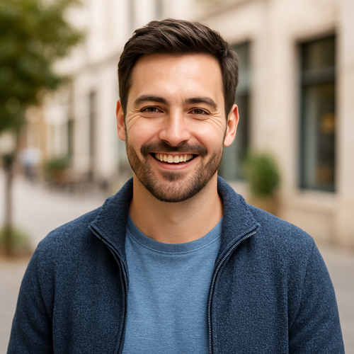 A man with improved hair enjoying daily life after taking Dutagen 0.5mg