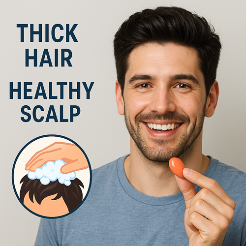 Image highlighting thick hair and a healthy scalp care routine
