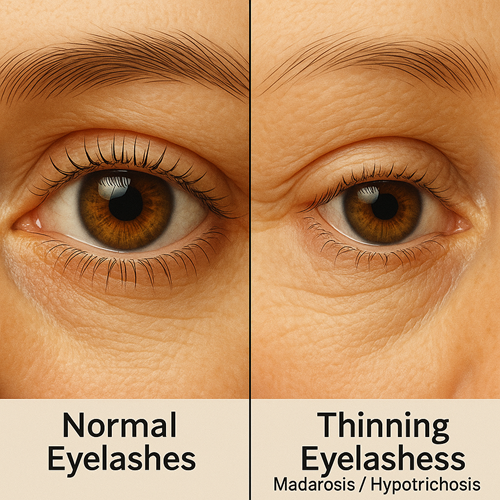 Comparison of normal vs. thinning eyelashes (Madarosis or Hypotrichosis)