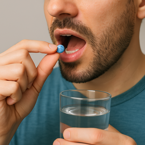 A person orally taking a Fildena 100mg tablet