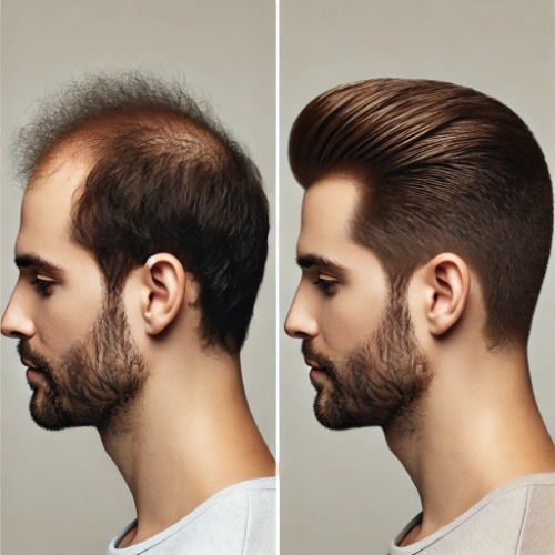 Before-and-after comparison showing hair regrowth after Finasteride use