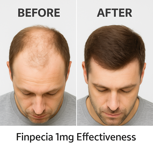 Before and after hair growth comparison showing Finpecia 1mg effectiveness