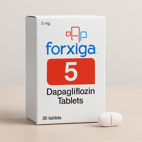 Forxiga 5 package and packaging box close-up image