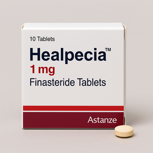 Healpecia 1mg product photo clearly showing the product package and tablet