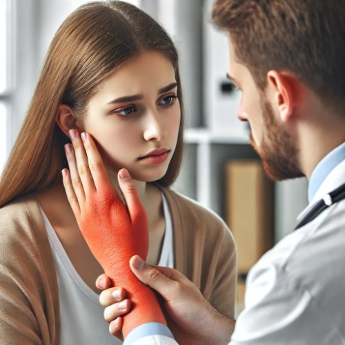 Patient with inflammatory disease receiving consultation