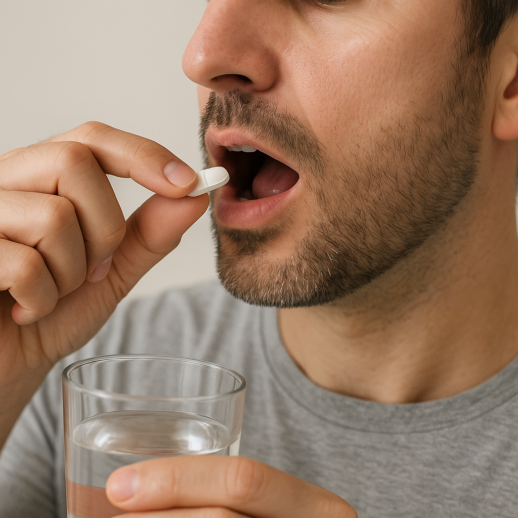 A person orally taking an Invokana 300mg tablet