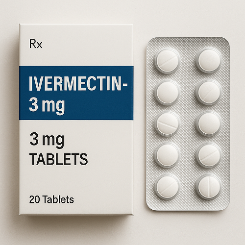 IVERMECTIN-3MG product photo clearly showing the product package and tablets