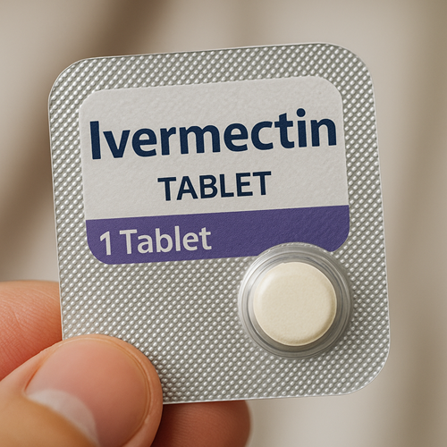 Close-up of Ivermectin tablet packaging