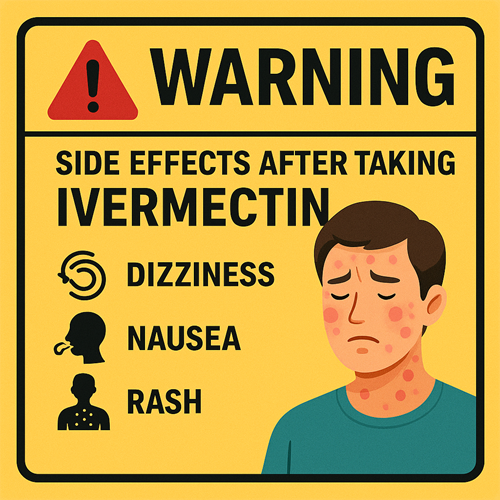 Warning label showing side effects after taking Ivermectin
