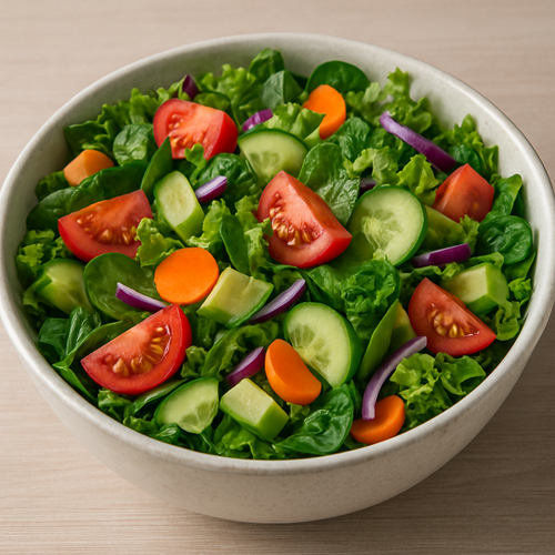 Recommended low-calorie diet salad with mixed green vegetables