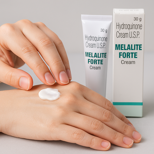 Applying Melalite Forte Cream to the back of the hand