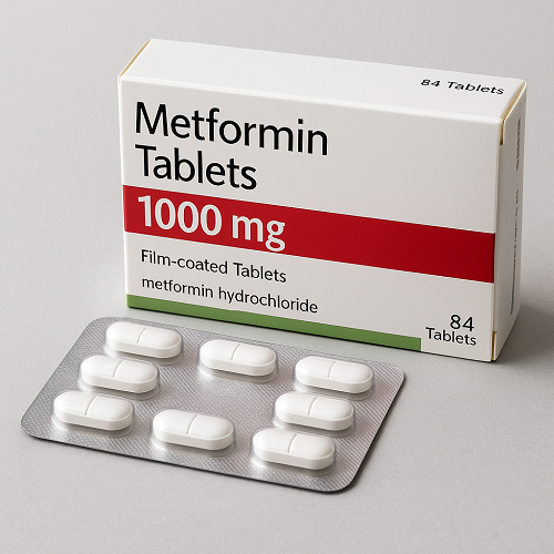Metformin 1000mg package and packaging box close-up image