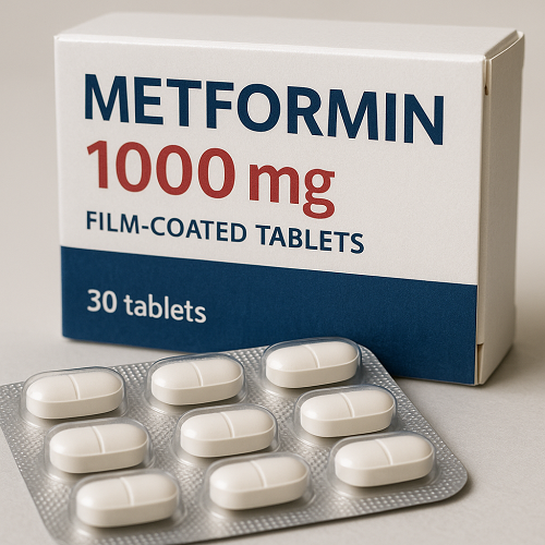 Metformin 1000mg package and packaging box close-up image