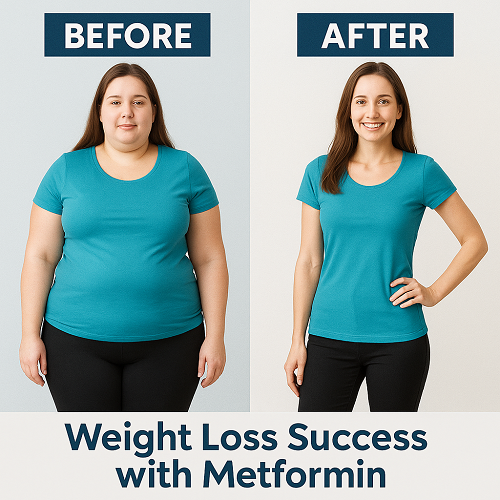 Before & after comparison photo showing weight loss success using Metformin