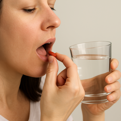 Instructional photo of taking a Molnunat 200mg tablet orally with water