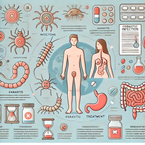 Illustration explaining parasitic infections and treatments