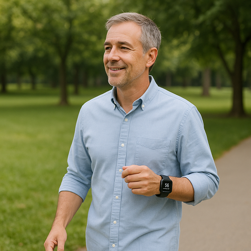 A patient going about daily life with well-controlled blood sugar after taking Canagliflozin 100mg