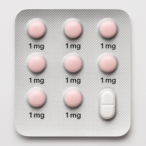 Close-up of Finpecia 1mg packaging and tablets