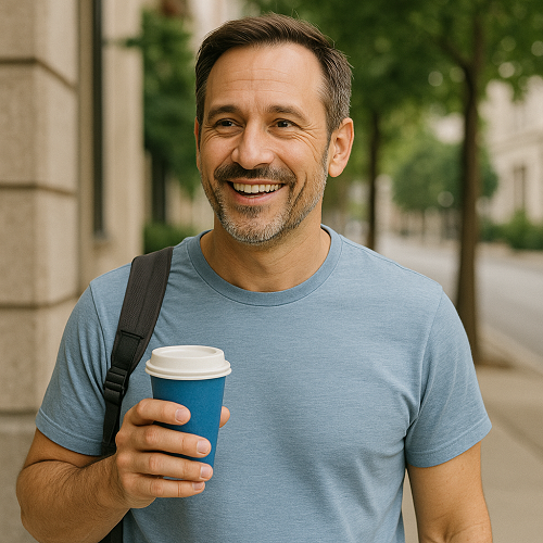 A patient going about daily life with well-controlled blood sugar after taking Metformin 1000mg