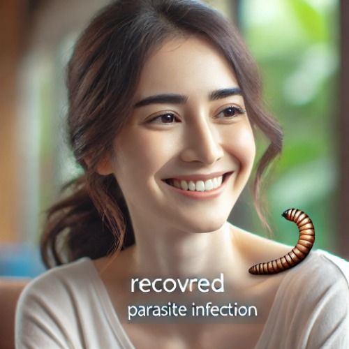 Recovered patient looking healthy after parasitic infection