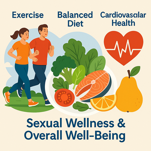 Image emphasizing exercise, balanced diet, and cardiovascular health for sexual wellness and overall well-being