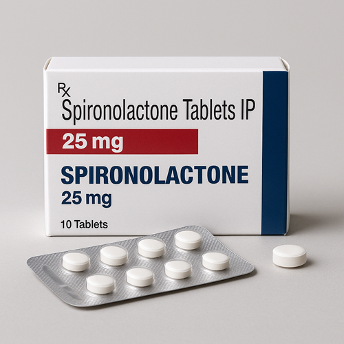 Spironolactone 25mg product photo clearly showing the product package and tablet