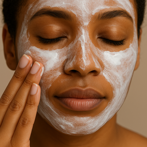 Scene showing sunscreen being applied evenly across the entire face
