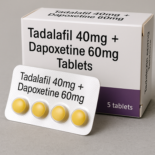Tadalafil 40mg + Dapoxetine 60mg package and packaging box close-up image