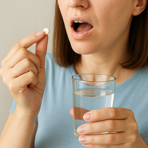 Instructional photo of taking a BARICITINIB-2MG tablet orally with water