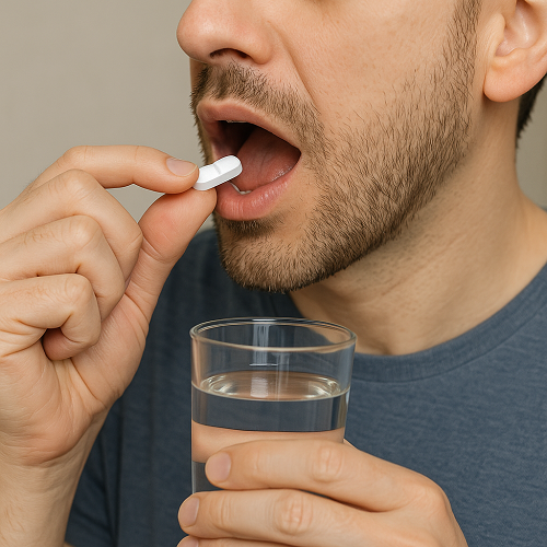 A person orally taking a Cetapin XR 500mg tablet
