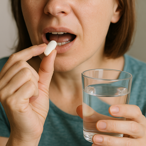 A person orally taking a Cetapin XR 500mg tablet