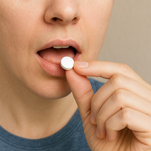 A person orally taking a Doxycycline or Azithromycin tablet