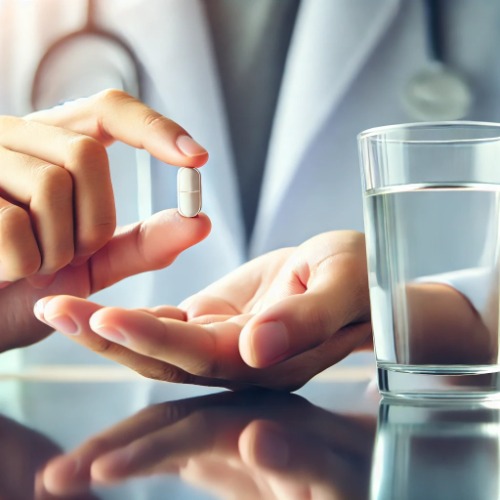 Person holding and preparing to take a Doxycycline tablet