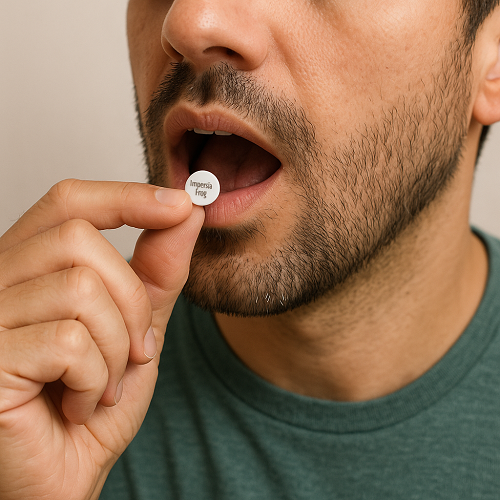 A person orally taking a Finpecia 1mg tablet