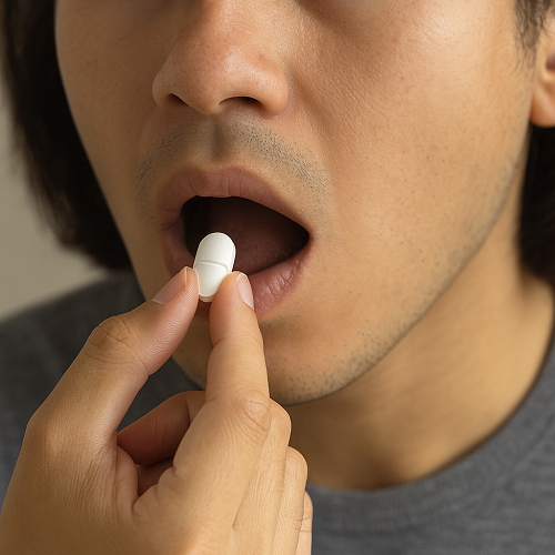 A person orally taking a Glyciphage 500mg tablet